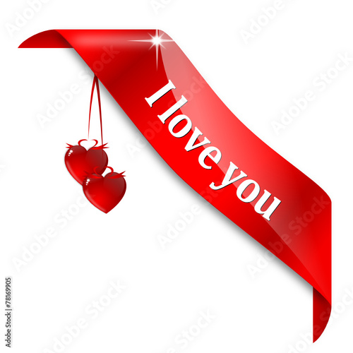 Red corner ribbon with the words - I love you - vector svg
