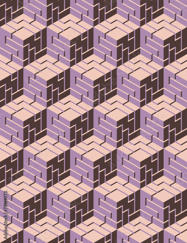 3D Vector Isometric Geometric Cubes Pattern in Pastel Tones - Seamless Geometric Background