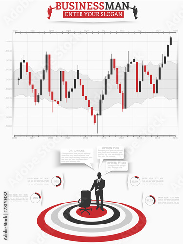 INFOGRAPHIC BUSINESSMAN BINARY OPTION TRADING RED