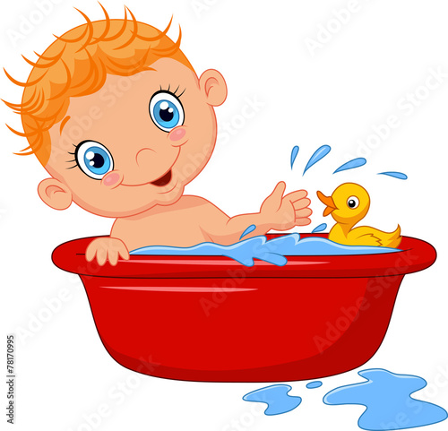 Cartoon baby in a bath splashing water