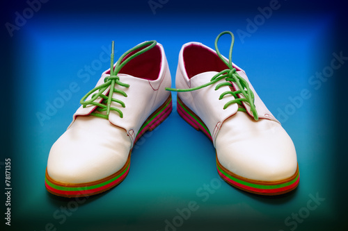 fashion leather shoes in white with green shoelaces