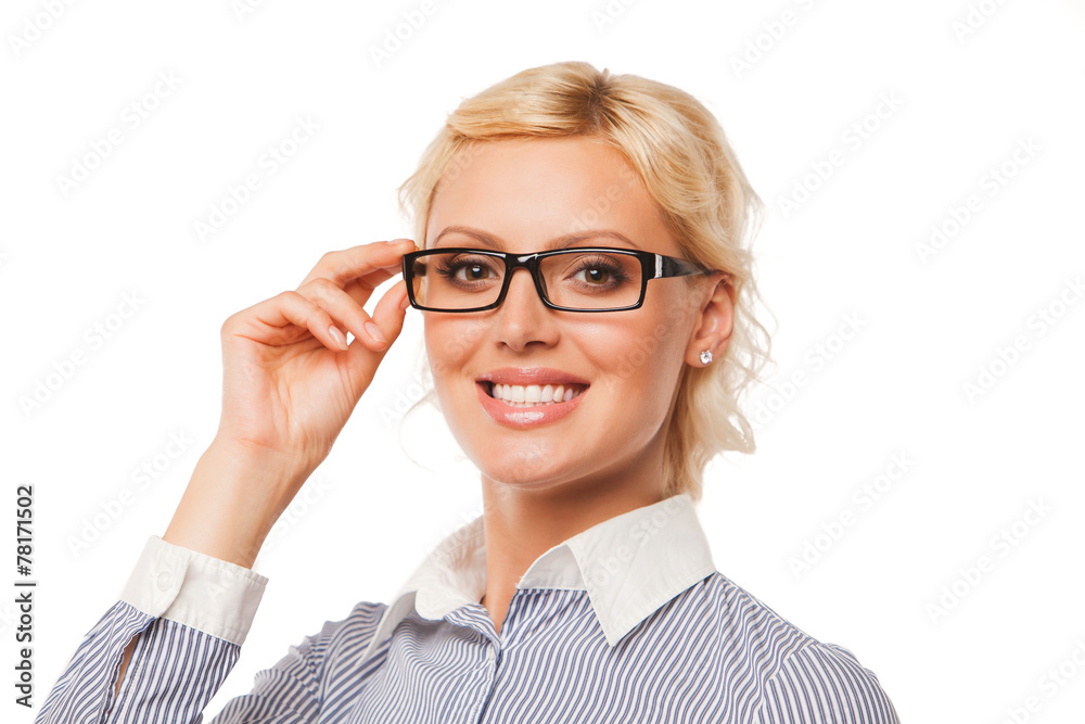 Close-up portrait of cute young business woman with glasses