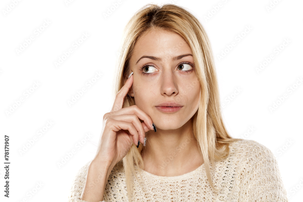 portrait of pensive young blonde without make up portrait of pensive young blonde without make up