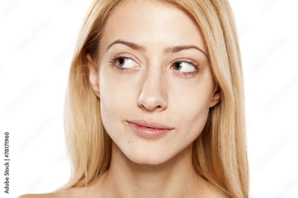 portrait of positive young blonde without make up portrait of positive young blonde without make up