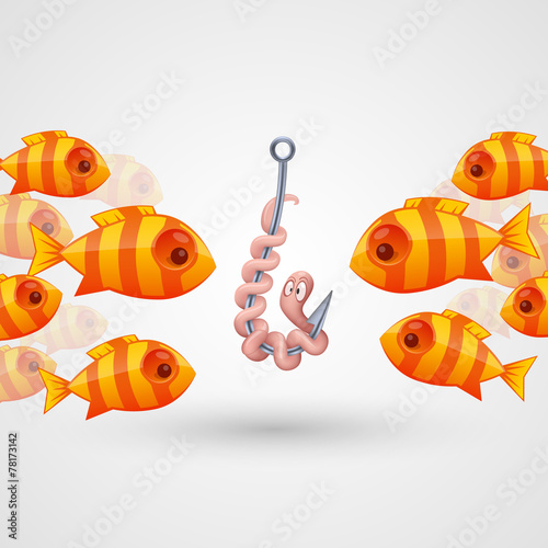 Peck on bait fish. Vector