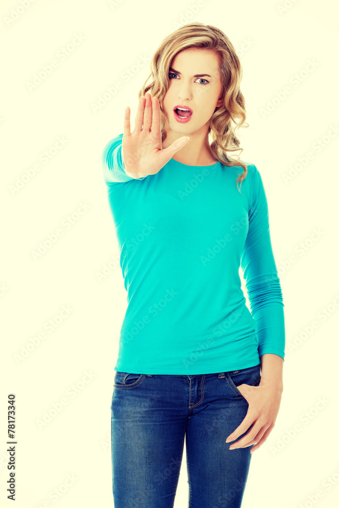 Woman expressing NO Woman expressing NO