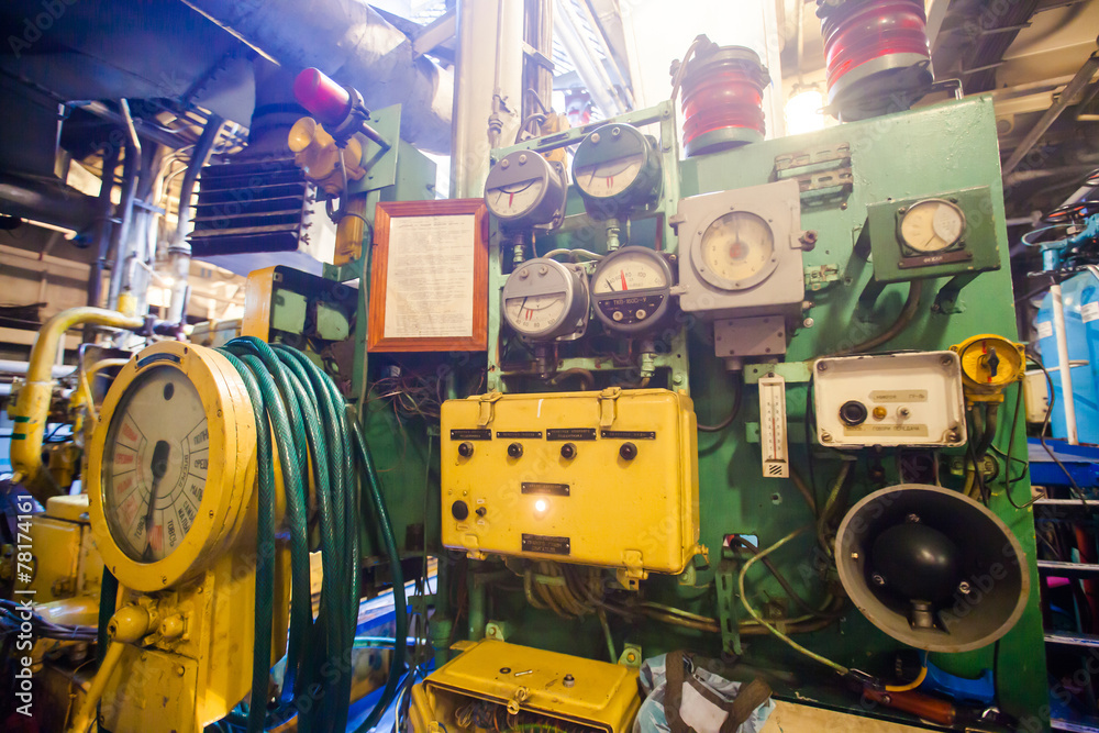 Engine room on a cargo boat ship, engine room on an oil platform Stock ...
