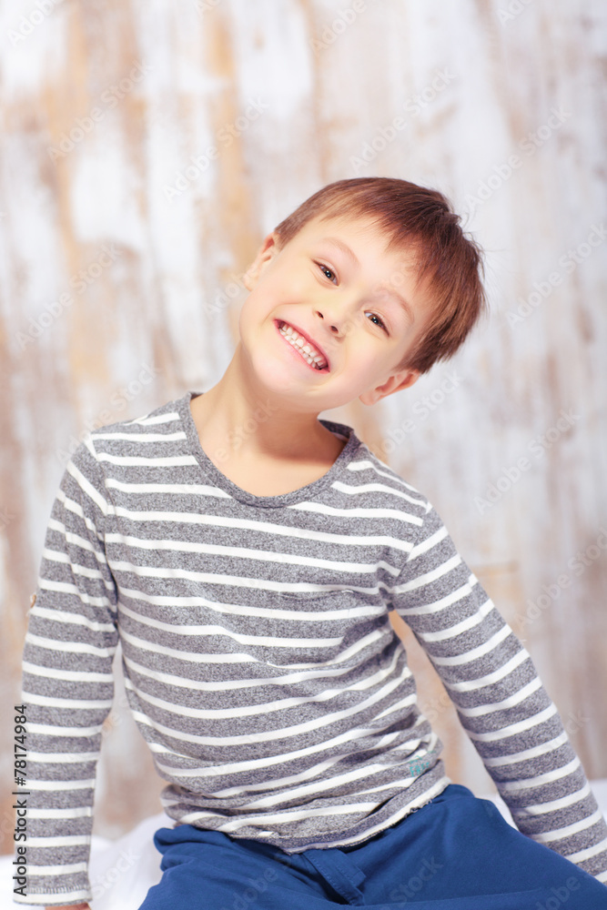 Portrait of a cute emotional little boy in bed Portrait of a cute emotional little boy in bed