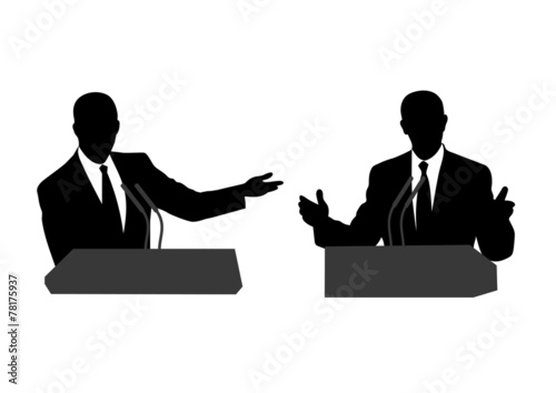 drawing of people before a microphone