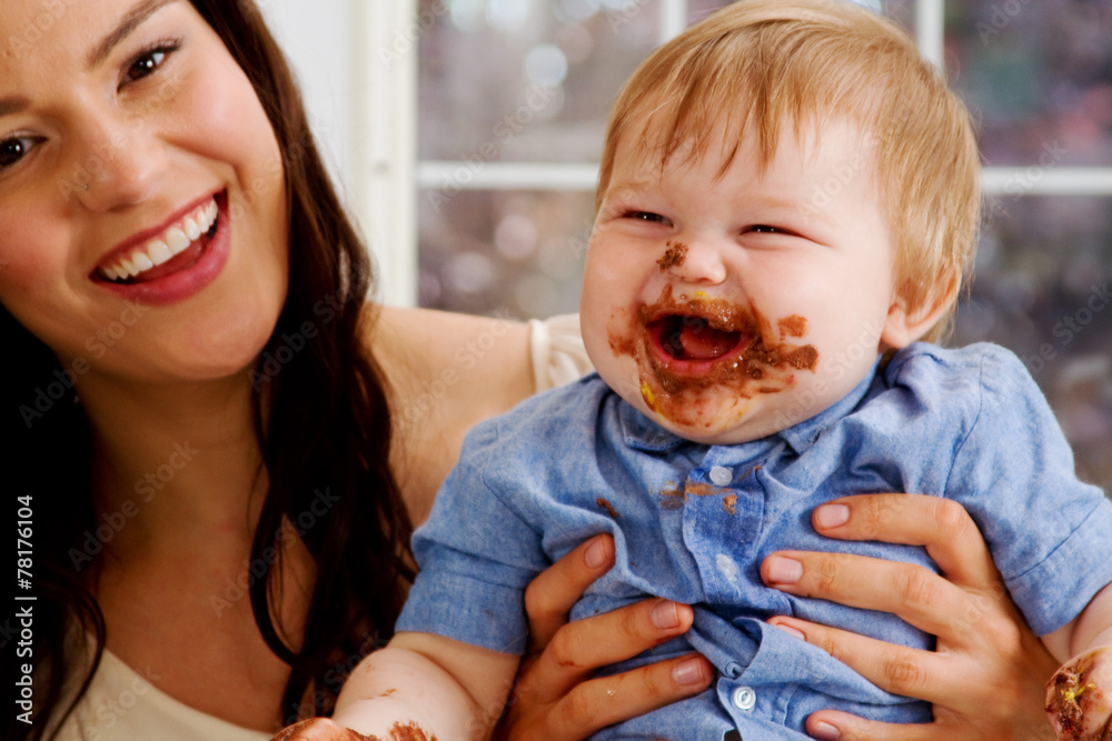 Babe enjoying chocolate icing Babe enjoying chocolate icing