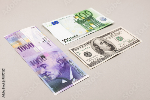 swiss francs, dollars and euro