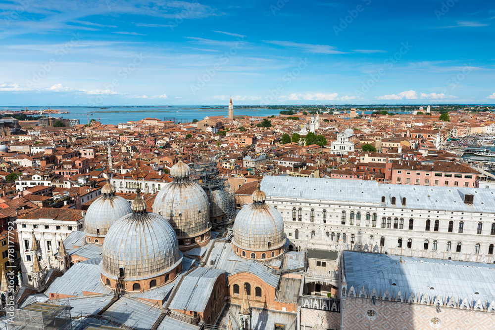 Naklejka premium view of Venice, Doge's Palace, domes of San Marco. Venice, Italy
