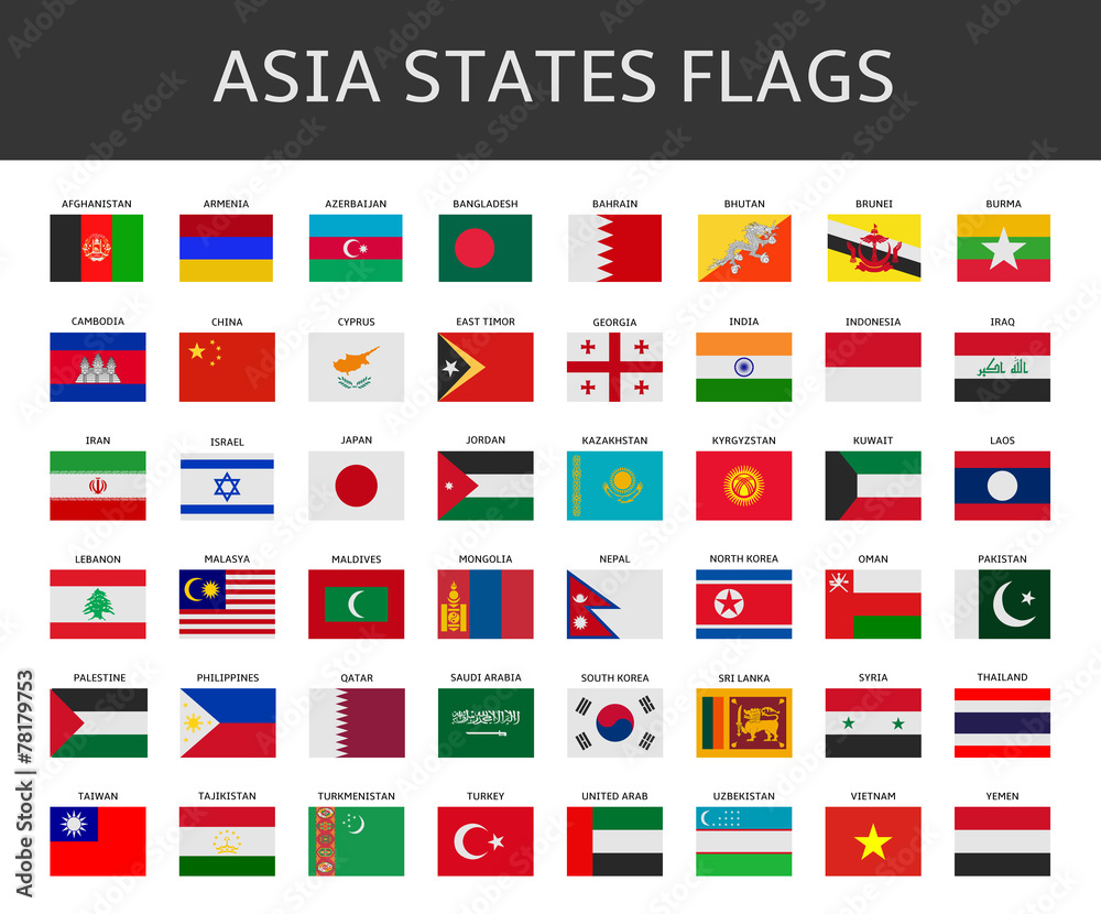 flag of asia states vector set flag of asia states vector set