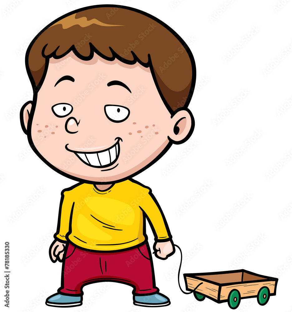 Vector illustration of Cartoon boy with Wood trolley