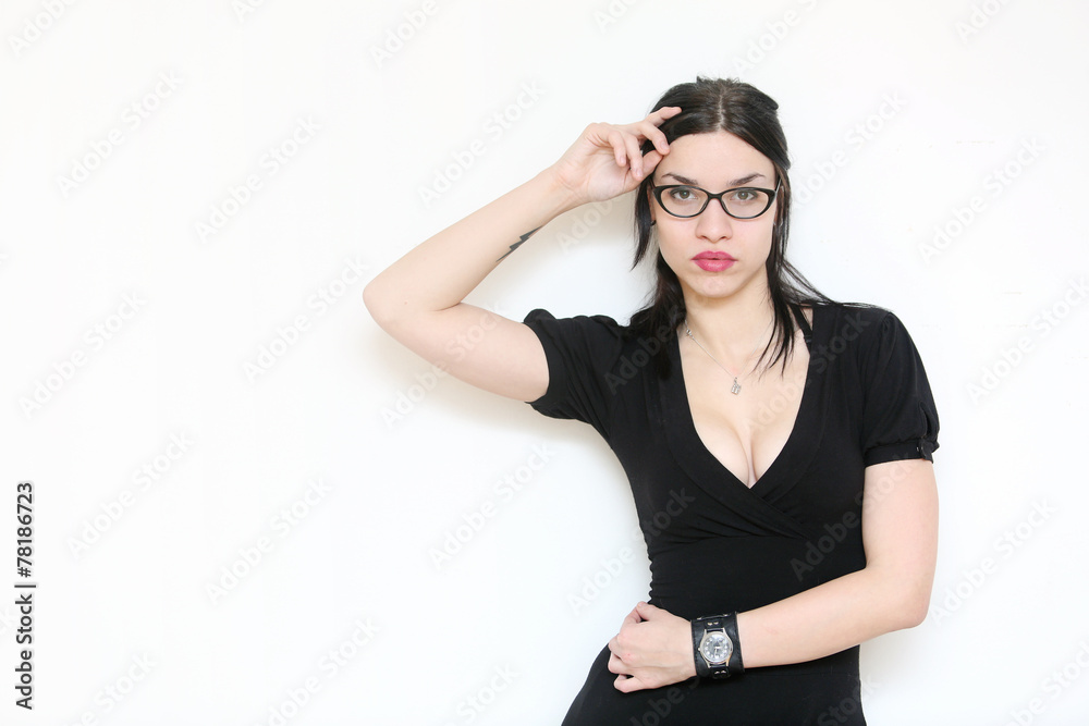 Beautiful sexy woman in eyeglasses with black suit Beautiful sexy woman in eyeglasses with black suit