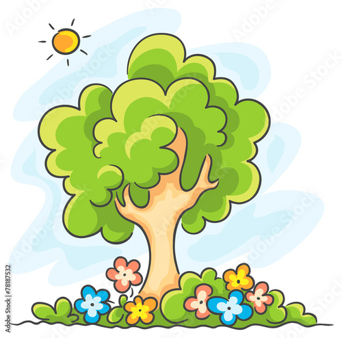 Tree and flowers