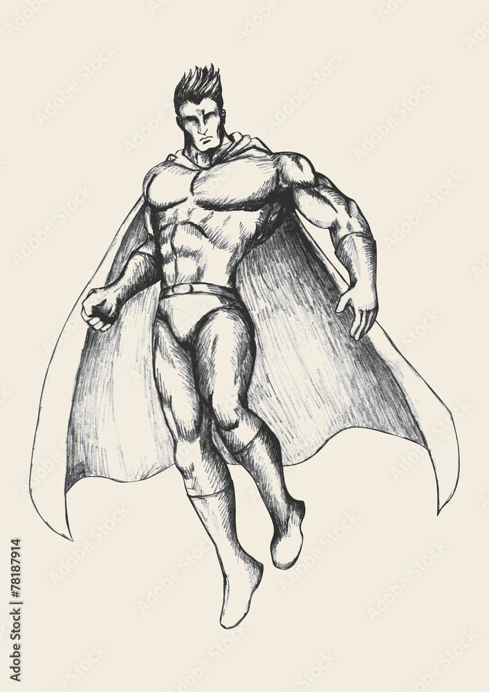 Sketch illustration of a superhero in flying pose Stock Vector | Adobe Stock