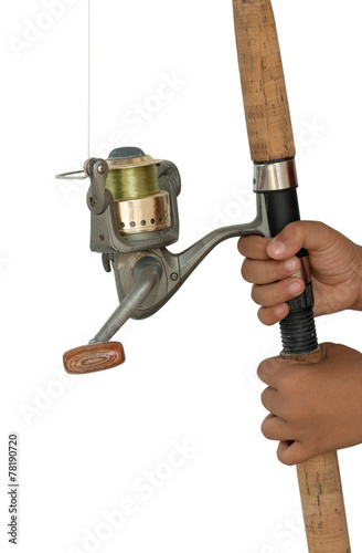 fishing rod, reel, isolated over white, clipping path inside