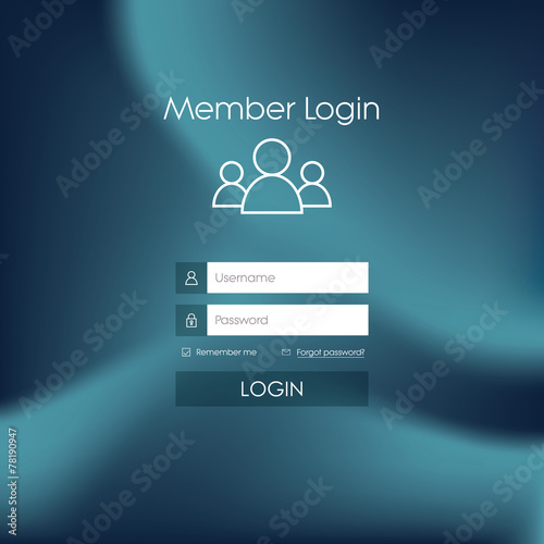 Login form menu with simple line icons. Blurred background