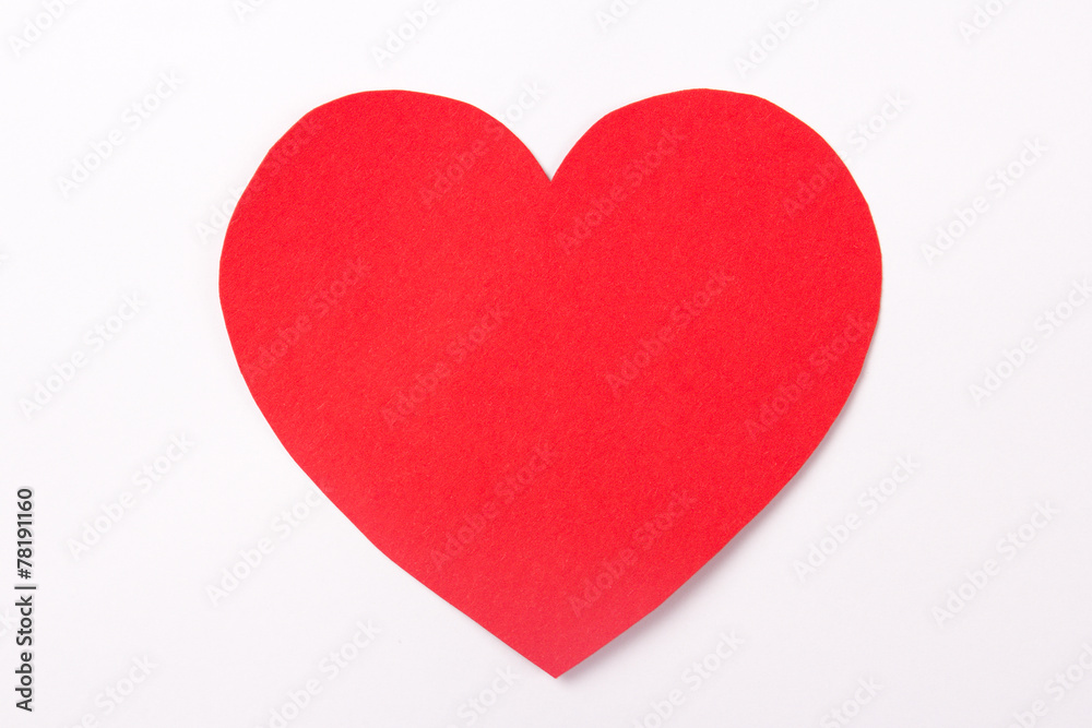 handmade red paper heart over white