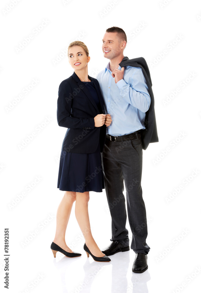 Couple talking about their corporation Couple talking about their corporation