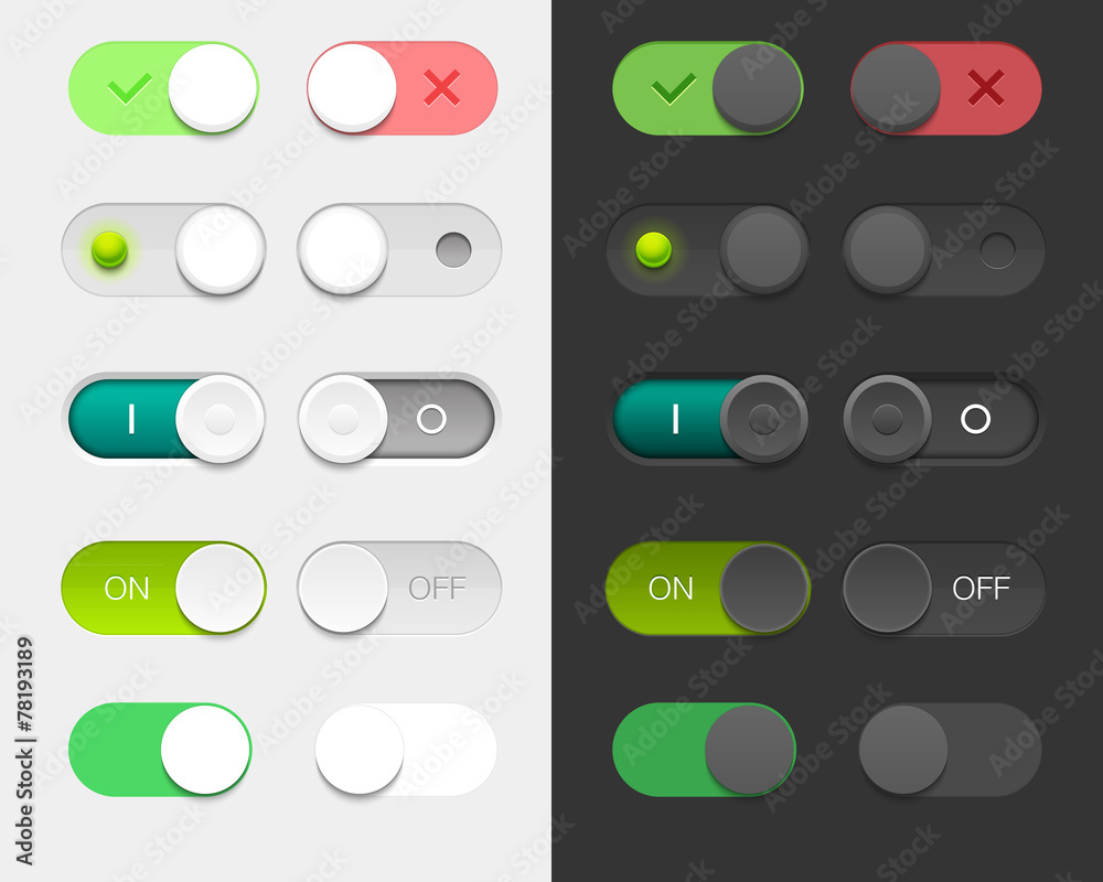 Vector User Interface Set including switches in different design