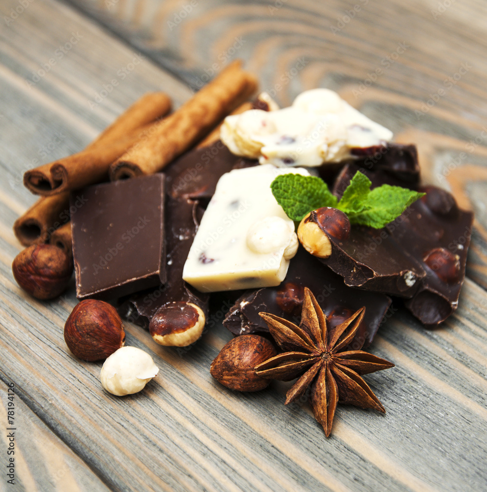 Dark and white chocolate with nuts Dark and white chocolate with nuts