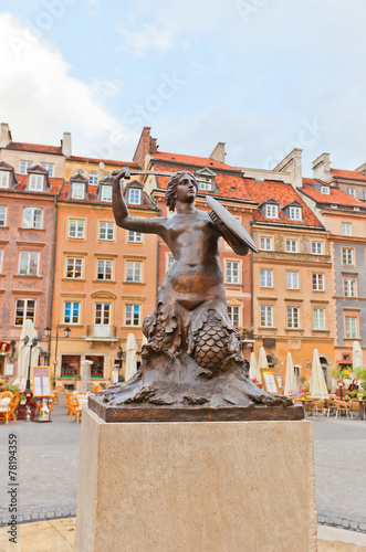 Mermaid statue of Old Town Market Place. Warsaw, Poland