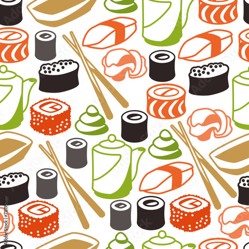 Seamless pattern with sushi.
