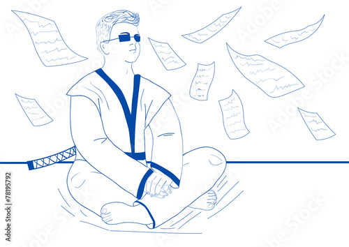 Modern business samurai in lotus pose. Vector