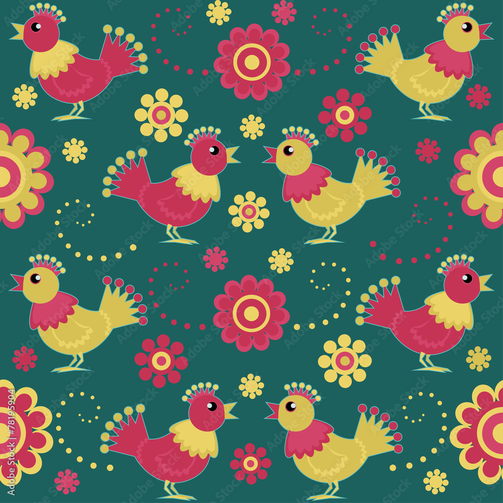 Seamless pattern with decorative birds