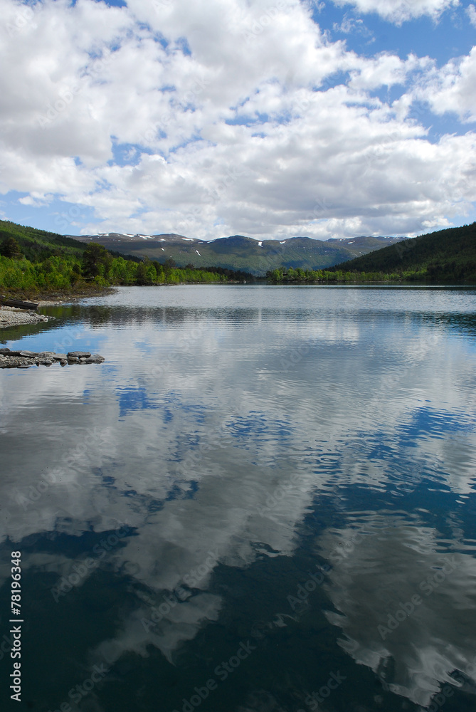 Bergsee, Norwegen, Wasser, See, Spiegelung, Wolken, Landleben, 
