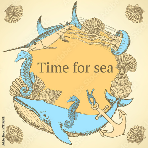 Sketch sea background in vintage style