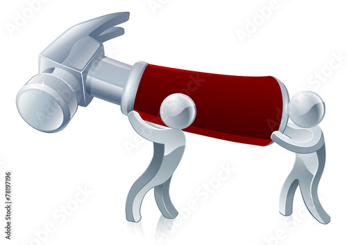 Two men holding hammer