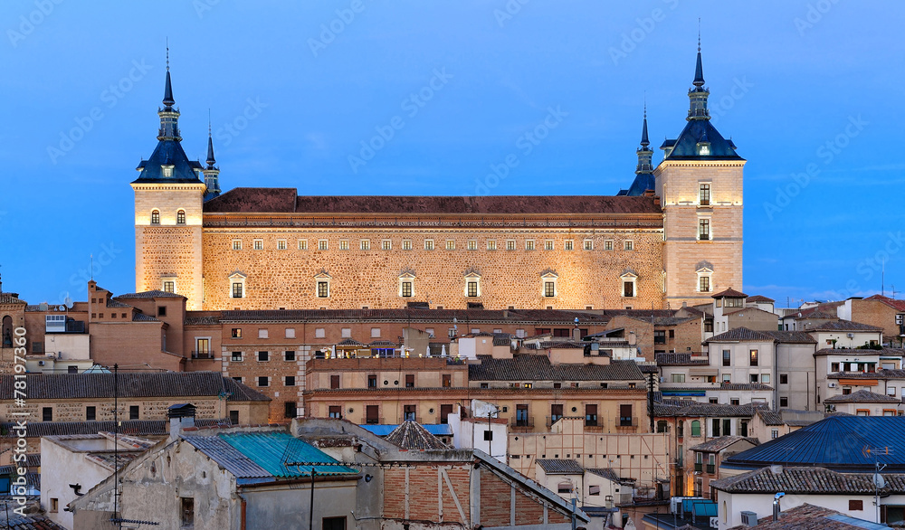 Alcazar and old part of Toledo at night, Spain