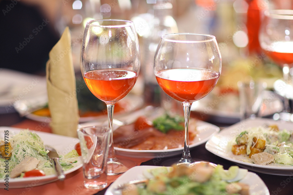 tableware, glass beakers in the restaurant