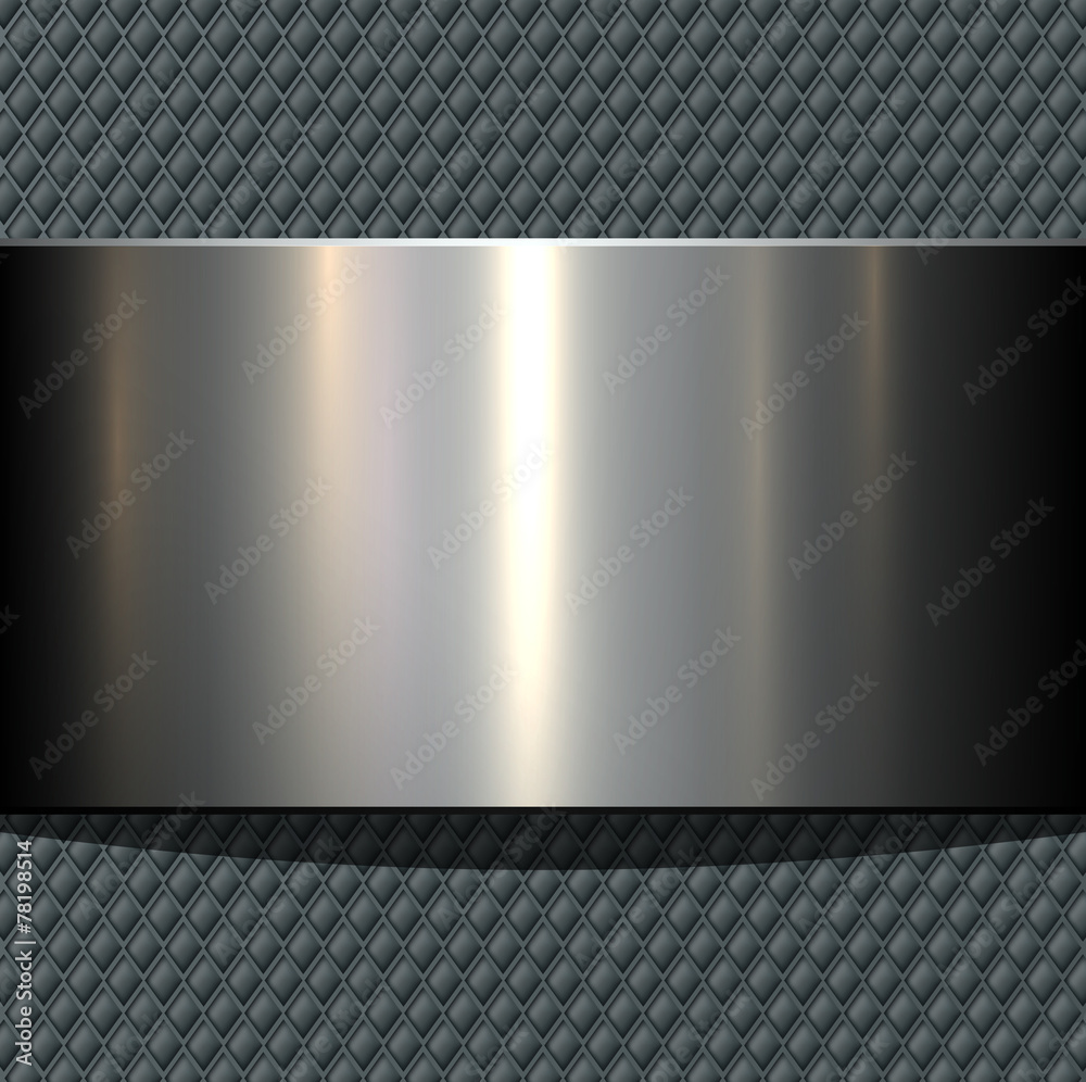 Background 3d metallic banner on seamless grey pattern,