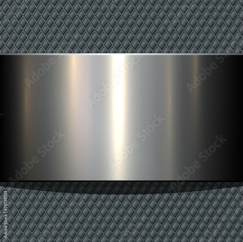 Background 3d metallic banner on seamless grey pattern,