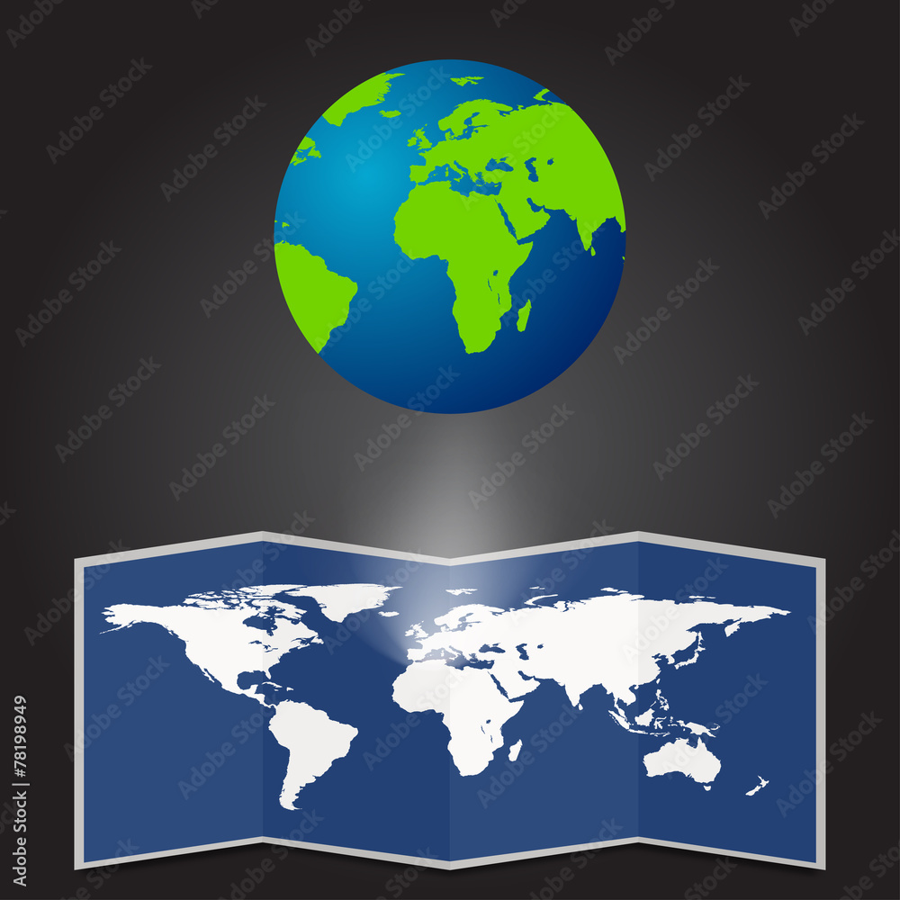 Map the planet on a black background vector illustration