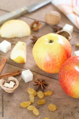 Ingredients for apple pie cooking