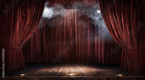 Fotografie, Obraz Magic theater stage red curtains Show Spotlight