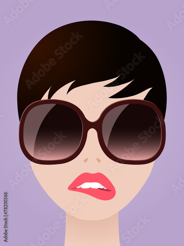 Cartooned Woman with Eyeglasses Biting her Lips