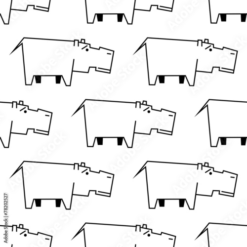 African hippopotamus sketch seamless pattern