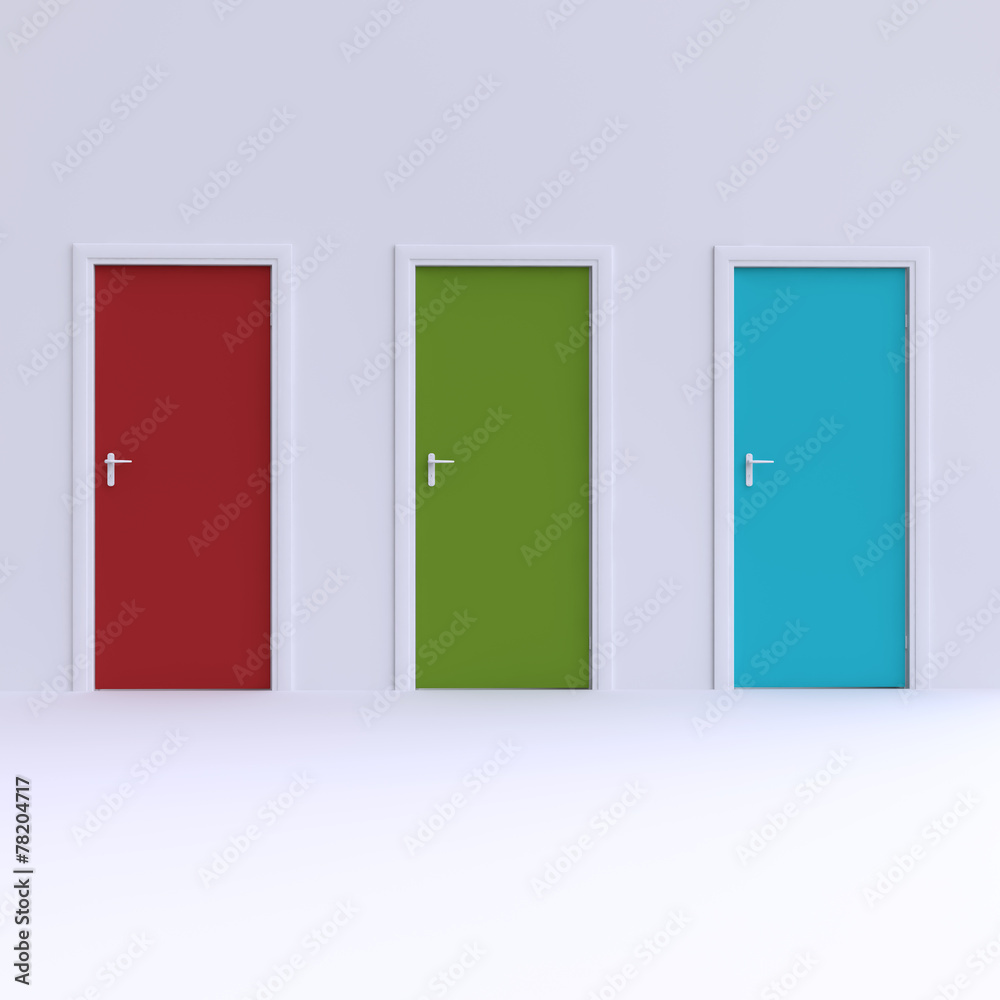 Wall with three doors. 3d illustration. Wall with three doors. 3d illustration.