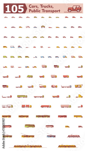Vector cars, trucks and public transport icons
