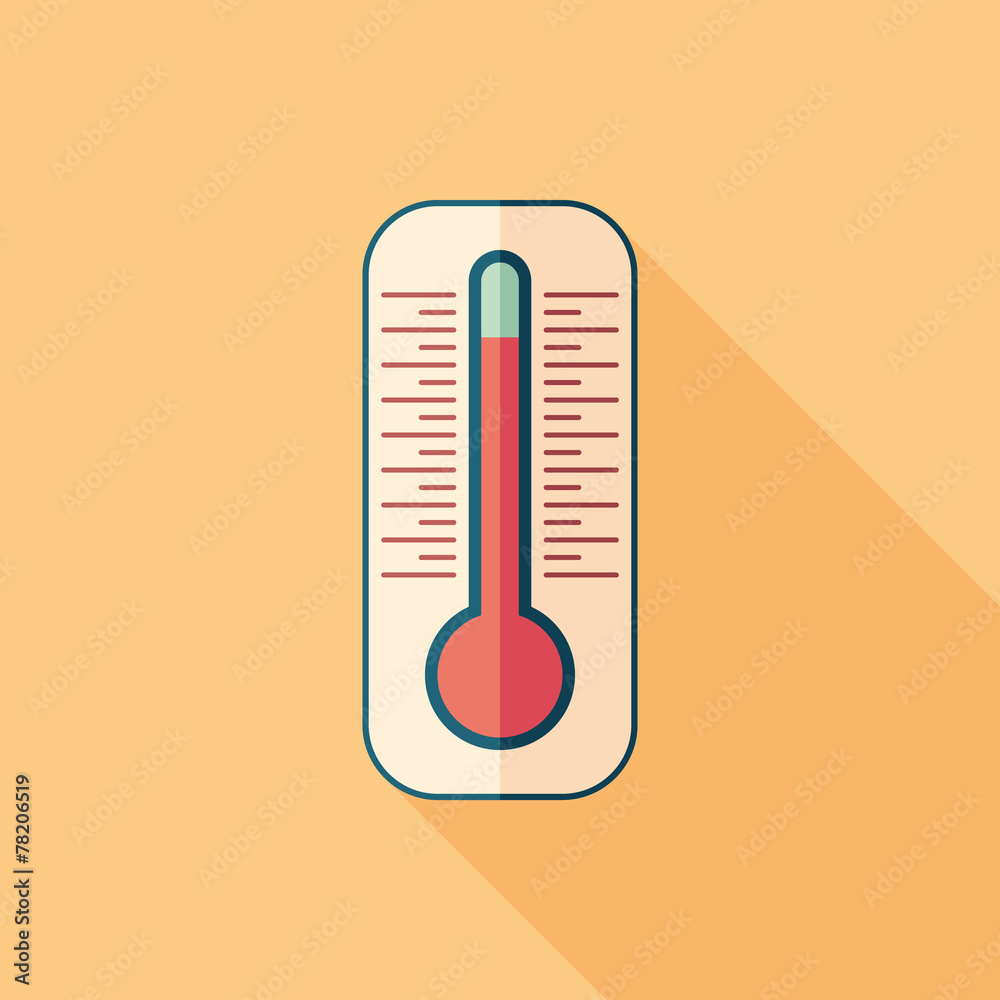Thermometer flat square icon with long shadows. Thermometer flat square icon with long shadows.
