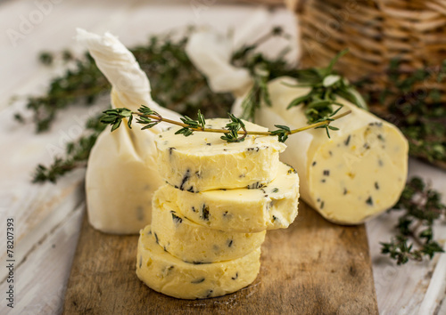 Butter with thyme and rosemary lemon zest.