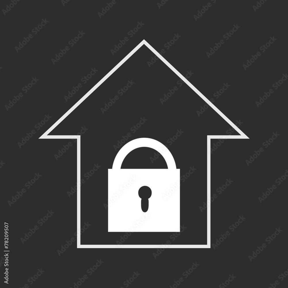 House with lock. White on dark grey House with lock. White on dark grey