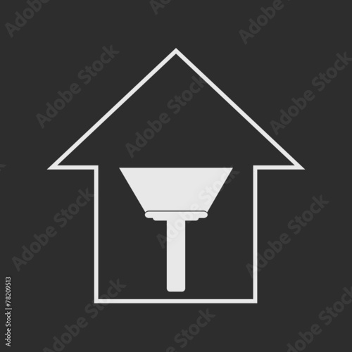 House with paint scraper. White on dark grey