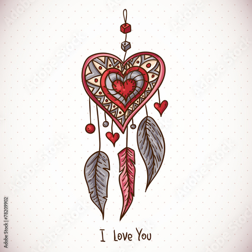 Doodle Greeting Card with Dream catcher and heart